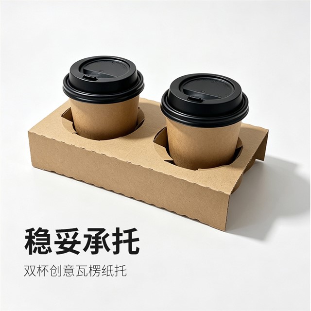瓦楞纸杯托2杯双奶茶咖啡杯托定制可撕