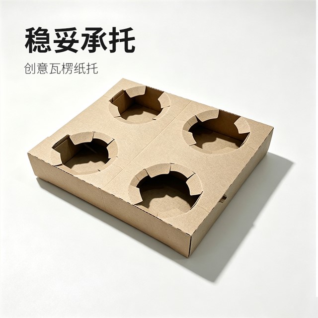 瓦楞纸杯托4杯座奶茶咖啡杯托盘外卖打包一次性