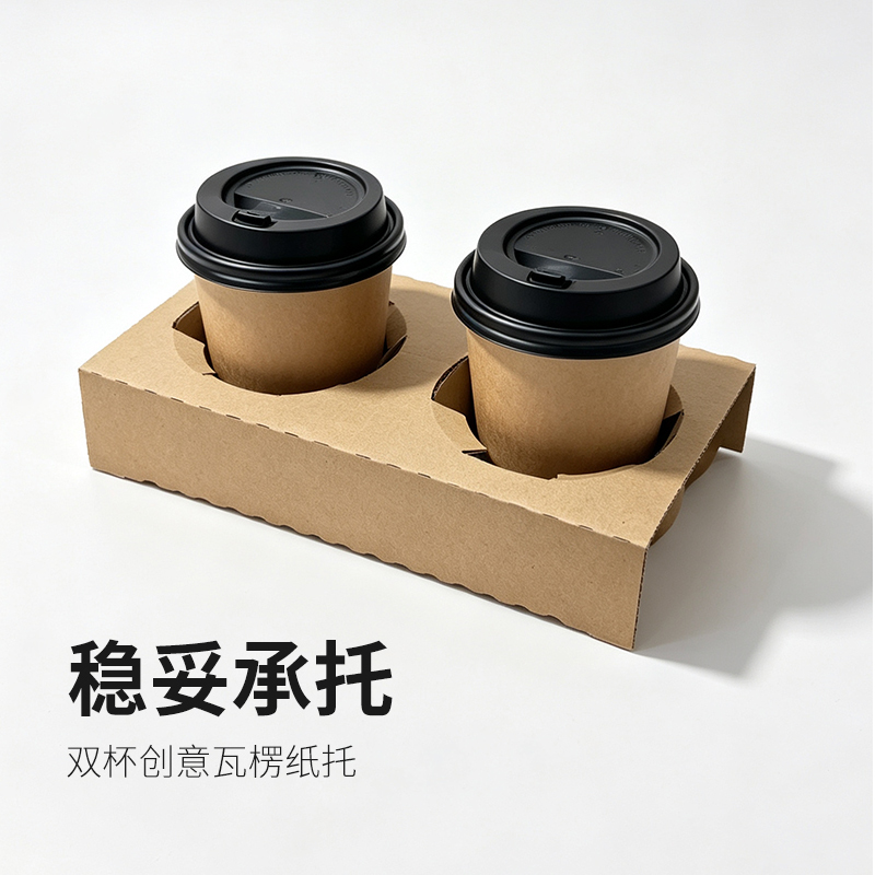 瓦楞纸杯托2杯双奶茶咖啡杯托定制可撕